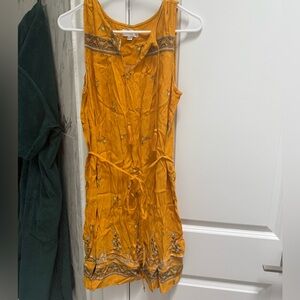 LOFT Mustard Embroidered Mini Dress